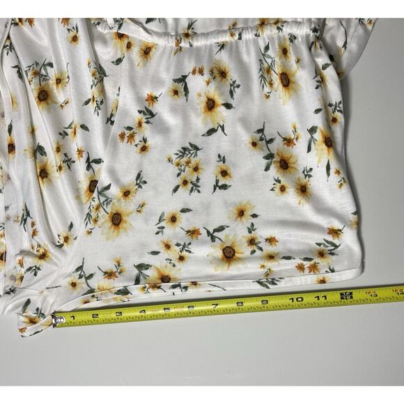 Forever 21 Sunflower Chiffon Beach Boho Chic Floral Sleeveless Ivory Romper, L - Picture 8 of 8